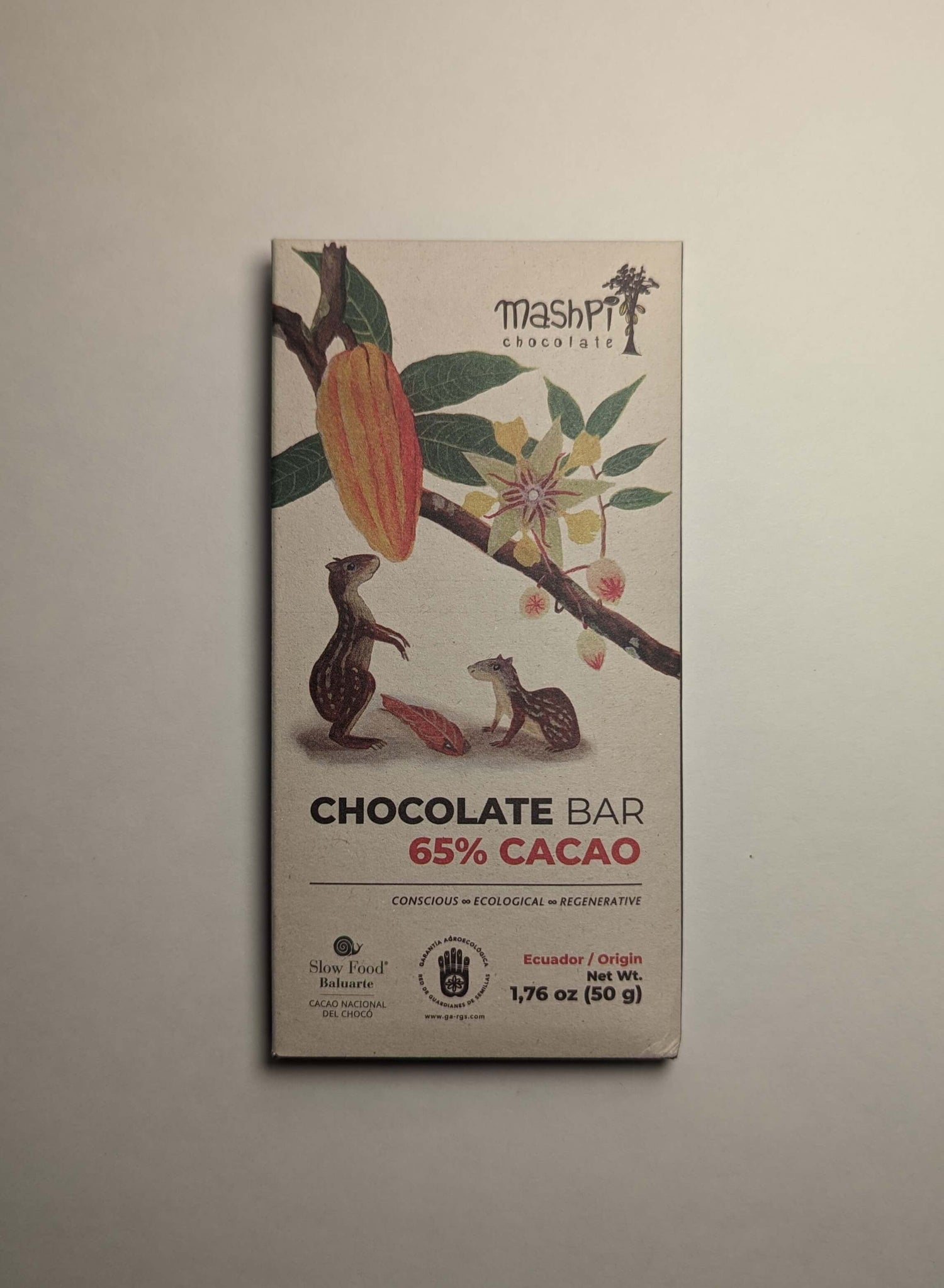 Delicious chocolate bar with 65% cacao, offering a rich and balanced flavor profile perfect for chocolate lovers who enjoy a smooth, semi-dark treat - Mashpi-Best-Chocolate-in-Ecuador