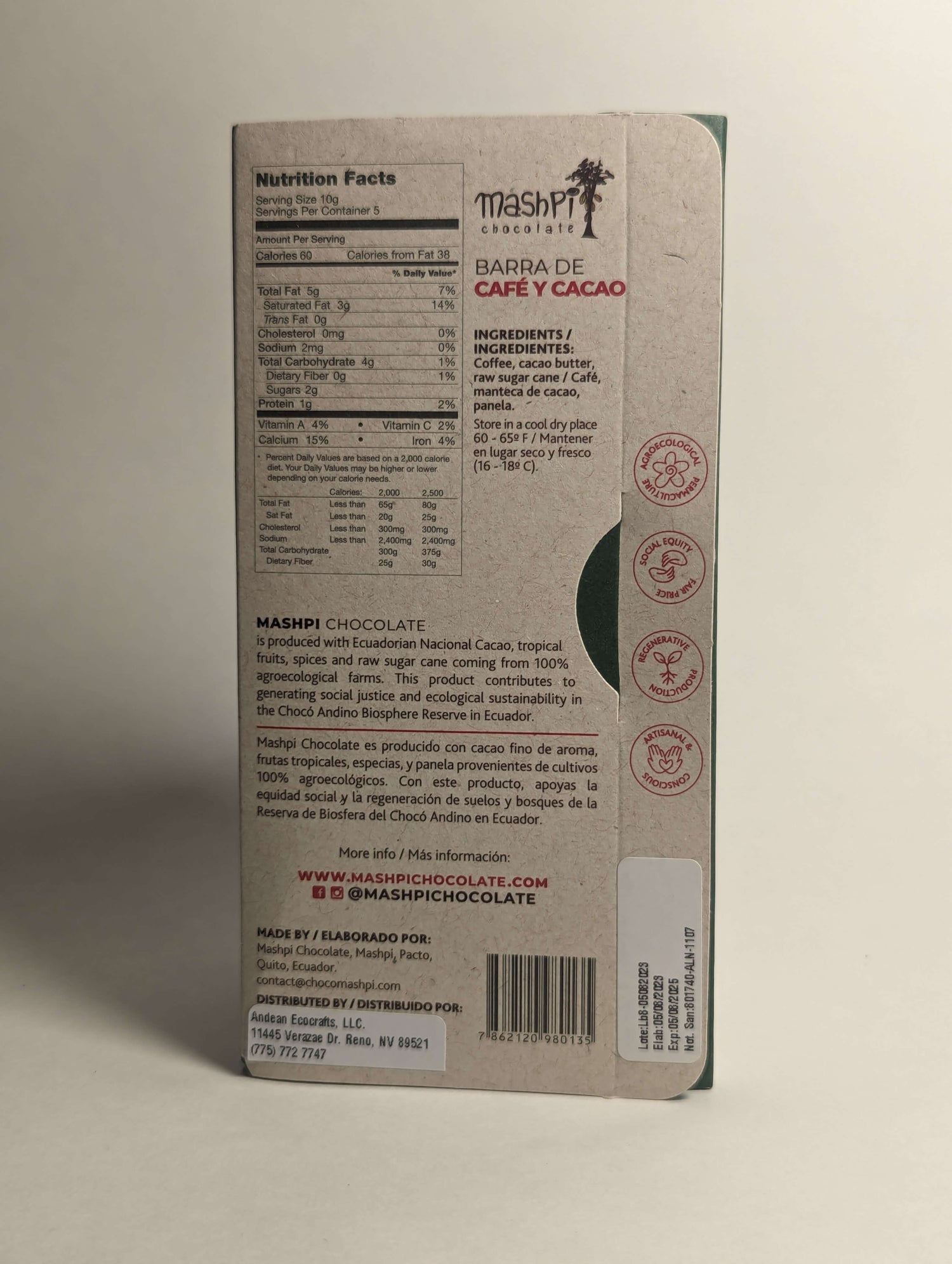 Coffee Chocolate Bar - Mashpi Chocolate