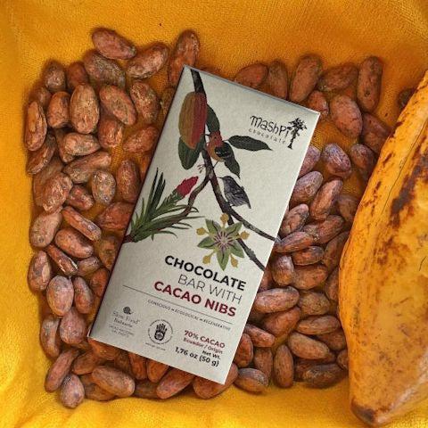 Organic-dark-chocolate bar infused with crunchy cacao nibs, perfect for gourmet baking and snacking 70% Nibs Chocolate - Bar-Mashpi-Chocolate