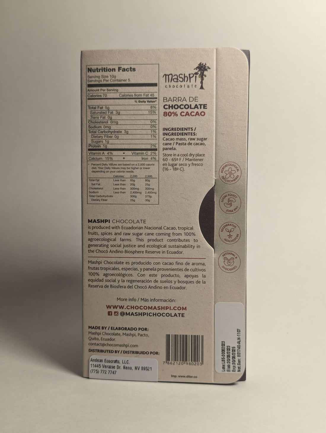 80% Chocolate Bar - Mashpi Chocolate
